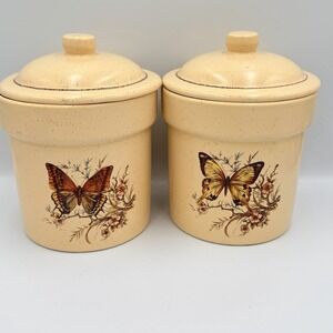 VTG Treasure Craft Butterfly Ceramic Canister Set USA Stoneware Cottagecore Boho